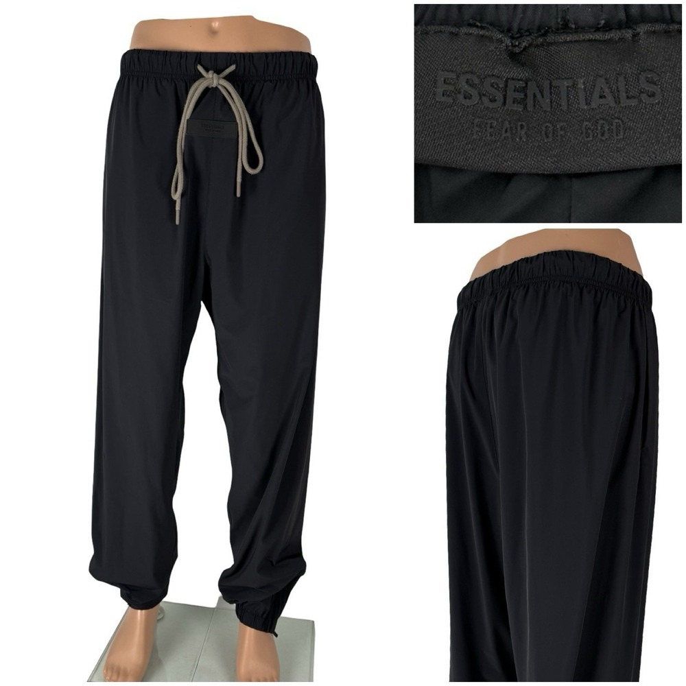 Essentials Fear Of God Mens XL Jogger Pants Black Ankle Zipper Lined Drawstring